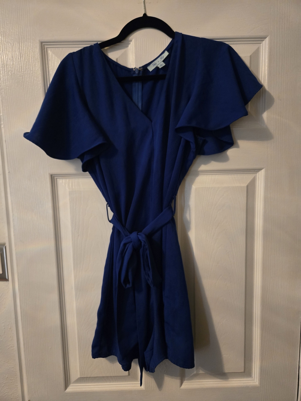She + Sky Royal Blue Flutter-Sleeve Romper Shorts